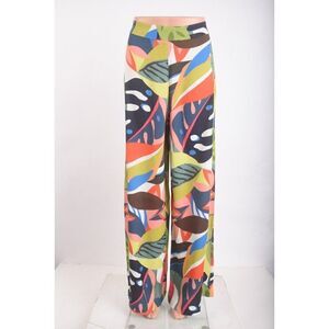 Trina Turk Wide Leg Pants Weekend Sz 4 MultiColor Tropical Floral lightweight